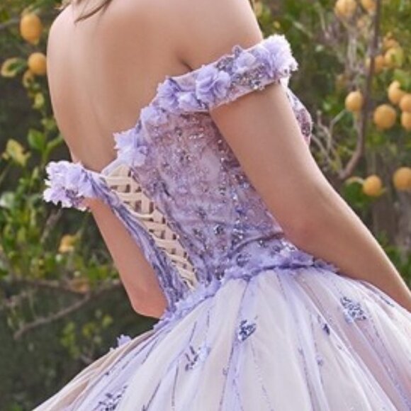 NEW FLORAL LONG OFF SHOULDER SLEEVELESS EMBROIDERED SEQUIN BALL GOWN CD 15704 - Picture 9 of 10